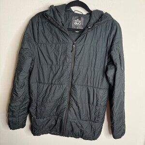 Evo Men's Small Puffer Jacket Full Zip Hooded‎ Lightweight Black Travel Packable